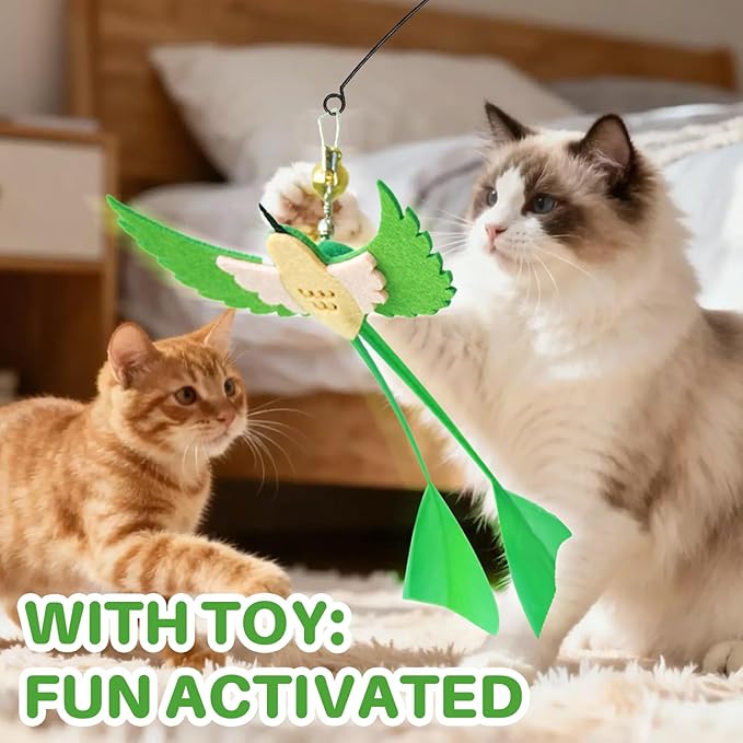 Cat Toys Interactive Teaser Wand, Long-Tailed Bird Attachment with Black Petal Suction Cup Base, Feather & Bird Toy for Solo Play, Encourages Physical Activity & Bonding Time for Cats & Kittens