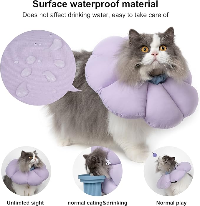 Cat Cone Collar,Cute Waterproof Cat Recovery Collar,Anti-Bite Lick Wound Healing Safety Elizabethan e Collar for Cats,Purple Flower All-Season Style…