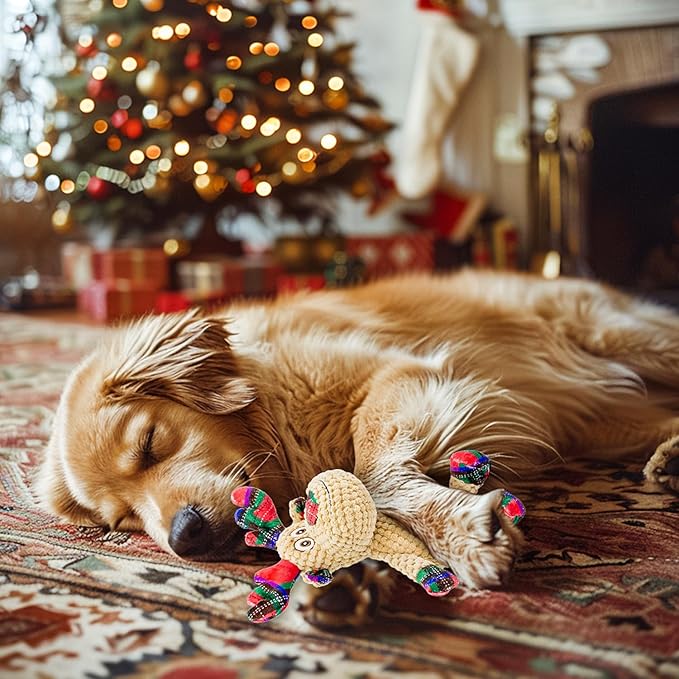Squeaky Christmas Reindeer Dog Toys, Interactive Plush Dog Toys for Small and Medium Dogs, Suitable for Trainning and Reducing Boredom and Anxiety. (Reindeer)
