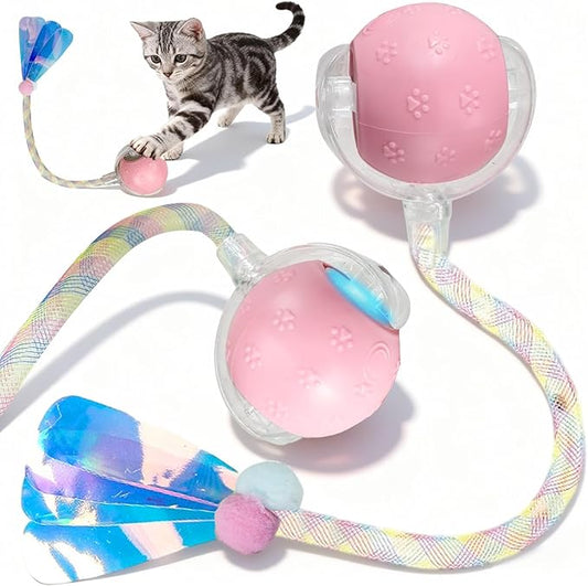 Rocfish Durable Interactive Cat Toys for Indoor Cats, Smart Automatic Cat Chase Ball Toy, Upgraded Speedy Tail Kitten Toy for Bored Indoor Adult Pets (New Pink)