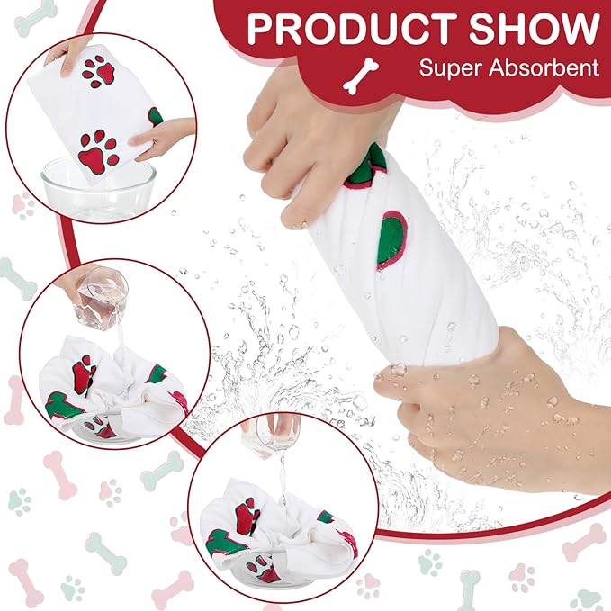 Chumia 8 Pcs Dog Towels for Drying Dogs Cats Pet Towels Bulk Puppy Microfiber Fast Drying Paw Bath Bathing Supplies Absorbent for Medium Pets (Christmas Color,40 x 24 Inch)