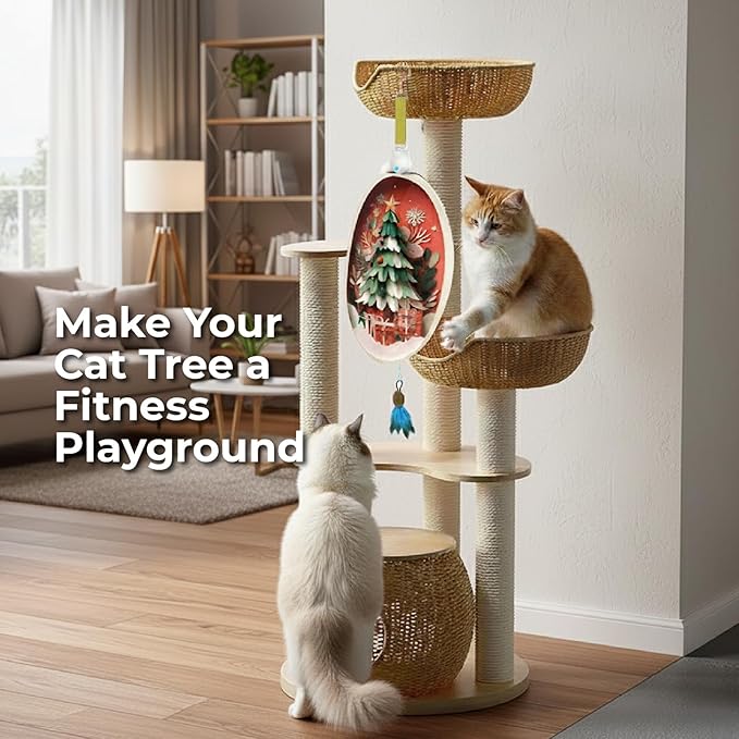 Interactive Cat Toys for Indoor Cats, Automatic Concealed Hide and Seek Hanging Feather Cat Toy, Rechargeable Motion-Activated Enrichment Toys for Bored Adult Cats (Christmas Tree Pattern）