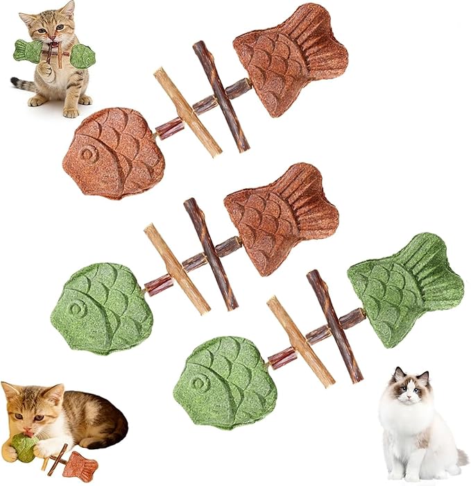 3PCS Creative Fish Bone Cat Toy,Purrident - Fix Your Cat’s Dental Health, Interactive Kitten Chew Toy Supports Teeth Cleaning & Oral Care, Durable Feline Tooth Care Tool