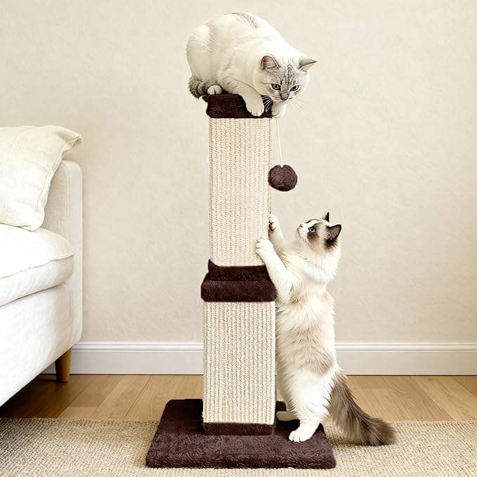 AGYM 32 Inch Tall Cat Scratching Post for Large Cats, Cat Scratcher for Indoor Cats Adults, Sturdy Sisal Scratch Post to Protect Furniture, Brown
