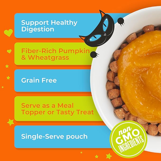 Tiki Cat Tummy Topper, Pumpkin Recipe Puree, Formulated to Support Healthy Digestion, Mousse Cat Food Topper, 1.5 oz. Pouch (12 Count)