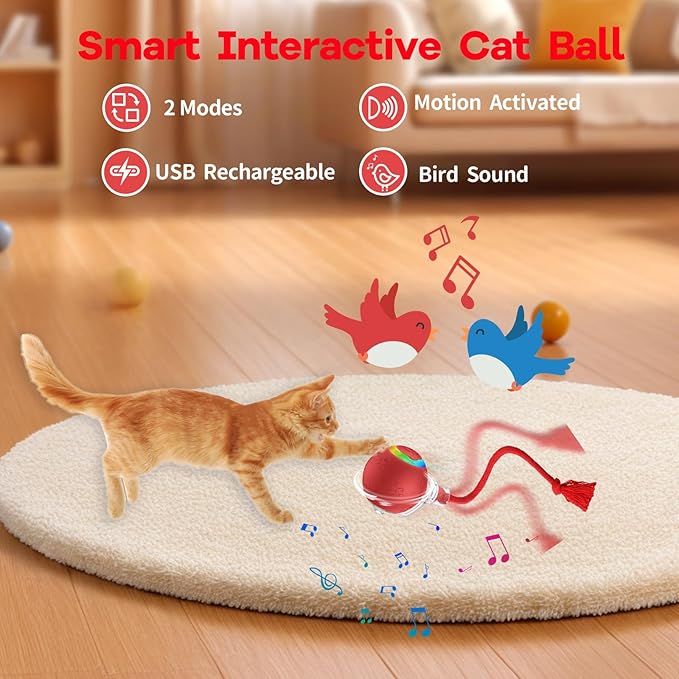 Interactive Cat Toys for Bored Indoor Cats - Motion Activated Fun with RGB Lighting, 2 Speed Settings & 3 Modes - Perfect for Cats & Kittens! (Red)
