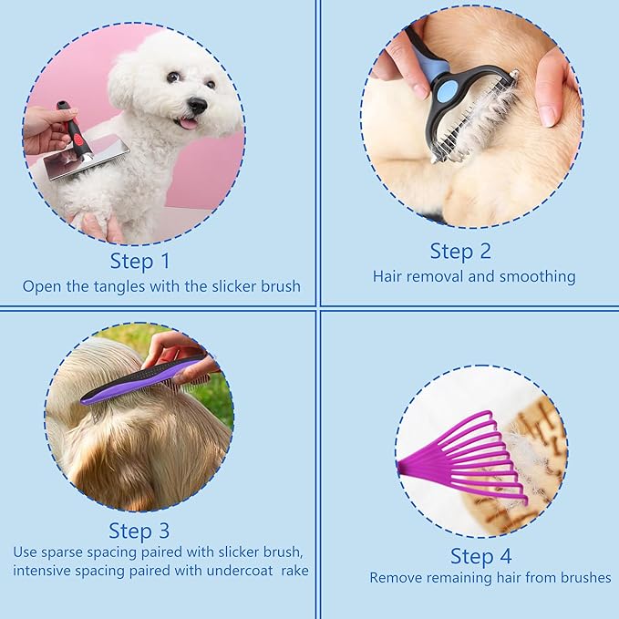 Extra Long Pin Brush for Large Dogs, Remove Loose Fur and Tangles; 5-in-1 Dog Grooming Brush for Long Haired Dogs&Cats