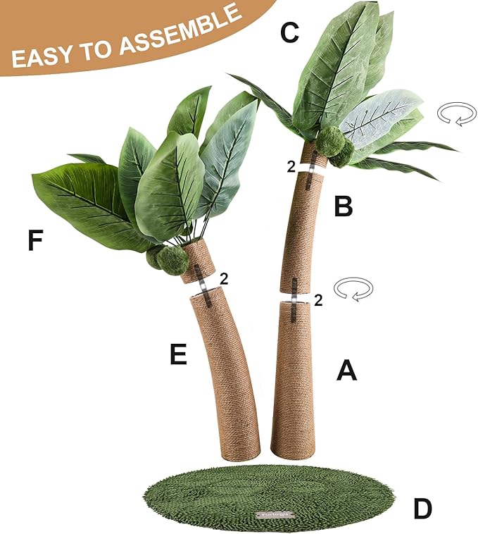 Cat Scratching Post, 35" Tall Cat Scratcher with Natural Sisal Rope, 5 Interactive Toy Balls and 2 Curved Design Scratching Posts for Indoor Cats Adults and Kitten (Style B)