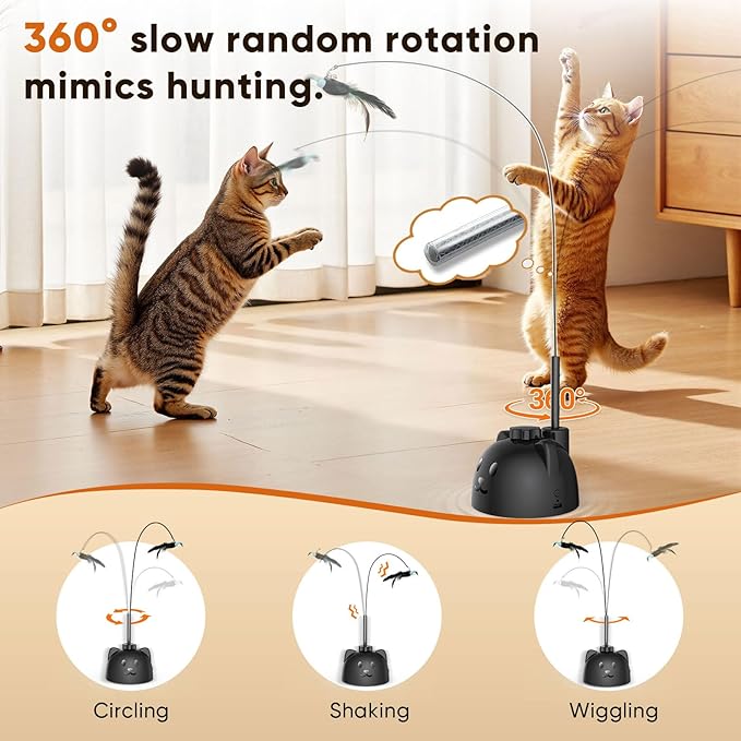 Interactive Cat Toys for Indoor Cats - Automatic Flying Bird Feather Toy, USB Rechargeable Electric Cat Teaser with Strong Suction Base, Smart Motion Activated Self-Play Enrichment Toy for Bored Cats