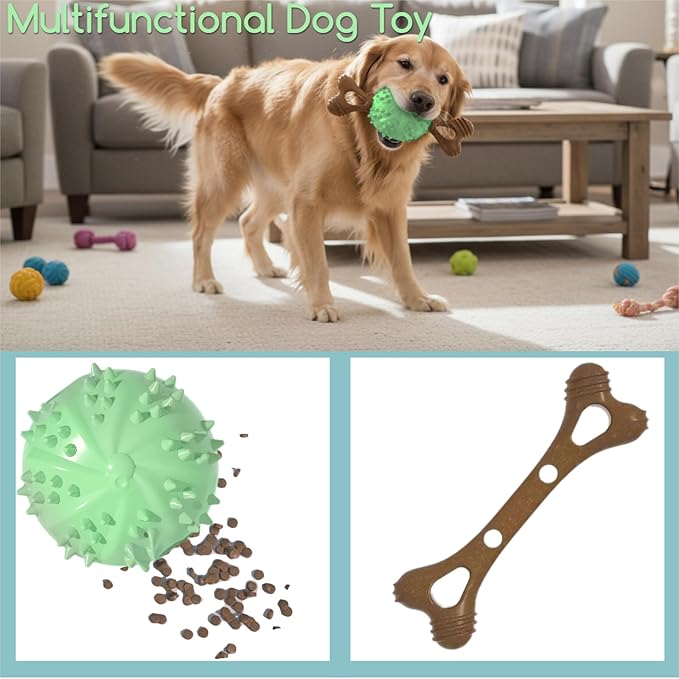 Indestructible Dog Chew Toy, Durable Chew Toy for Small and Medium Dogs, Interactive Bone Toy to Keep Dogs Busy, Teeth Cleaning Toy, Multifunctional Dog Toy for Treats/Cleaning/Chewing