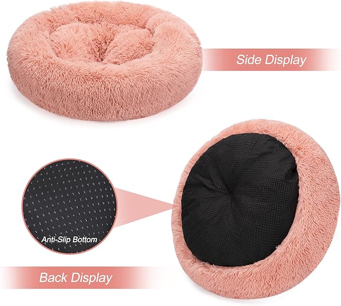 MIXJOY Orthopedic Dog Bed Comfortable Donut Cuddler Round Pet Beds Ultra Soft Washable Dog and Cat Cushion Bed (20''/23''/30'') (23'', Pink)