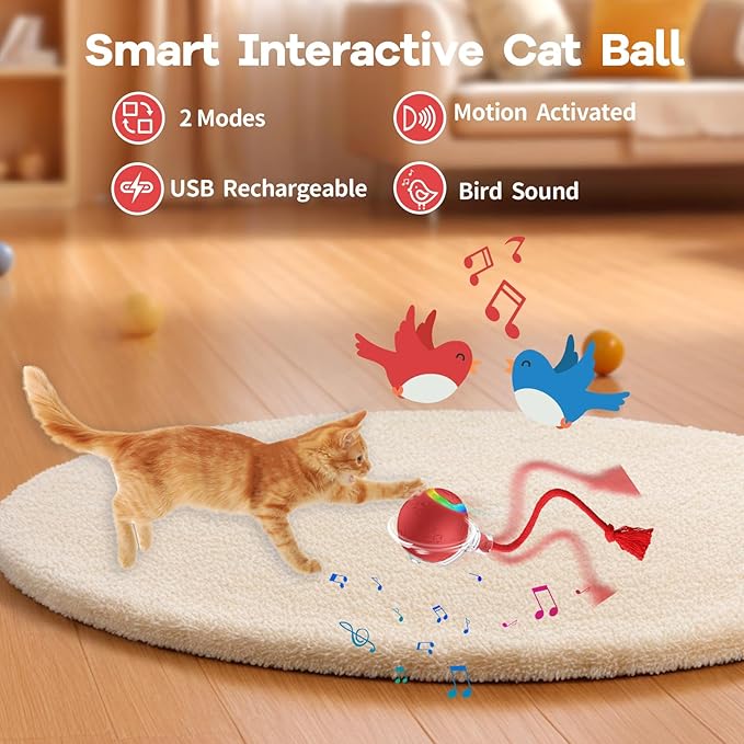 Interactive Cat Toys for Bored Indoor Cats - Motion Activated Fun with RGB Lighting, 2 Speed Settings & 3 Modes - Perfect for Cats & Kittens! (Red)