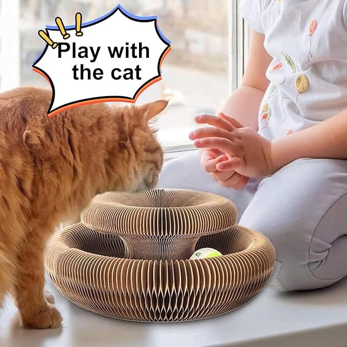 Kitty Curls Cat Toy,Magic Organ Cat Toy,Cat Scratcher for Grinding Claw Cardboard Cat Toys,Interactive Scratch Pad with Toy Ball