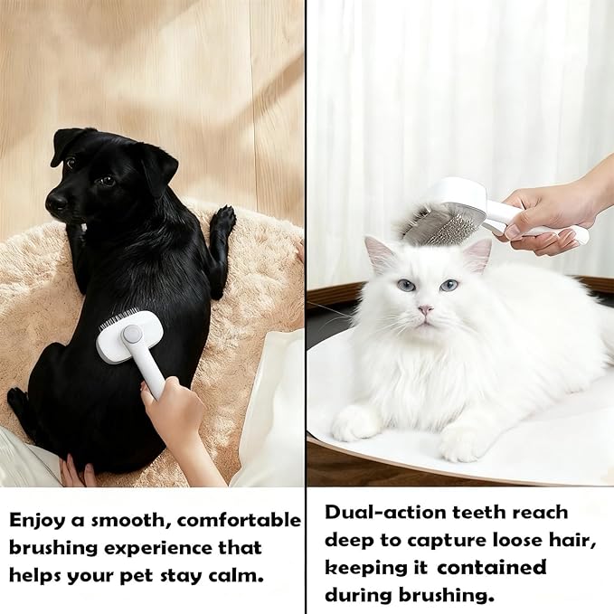 2-in-1 Gentle Deshedding & Detangling Brush for Dogs & Cats - Adjustable Pet Grooming Tool for Daily Coat Care, Manages Loose Fur & Reduces Matting for Long-Haired Breeds