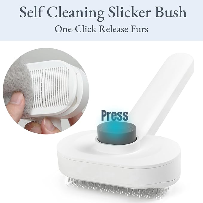 Self-Cleaning Slicker Brush for Dogs & Cats, 3-in-1 Grooming Kit with Detangling Comb & Storage Box, Deshedding Tool for Long Short Hair Pets, Skin-Friendly Brush Prevents Matting & Tangles
