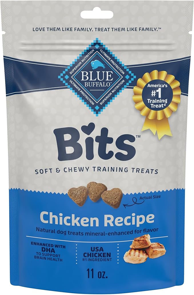 Blue Buffalo Bits Soft Dog Treats for Training, Made with Natural Ingredients & Enhanced with DHA, Chicken Recipe, 11-oz Bag