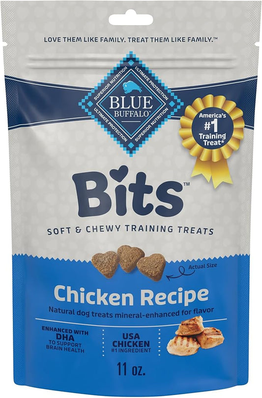Blue Buffalo Bits Soft Dog Treats for Training, Made with Natural Ingredients & Enhanced with DHA, Chicken Recipe, 11-oz Bag