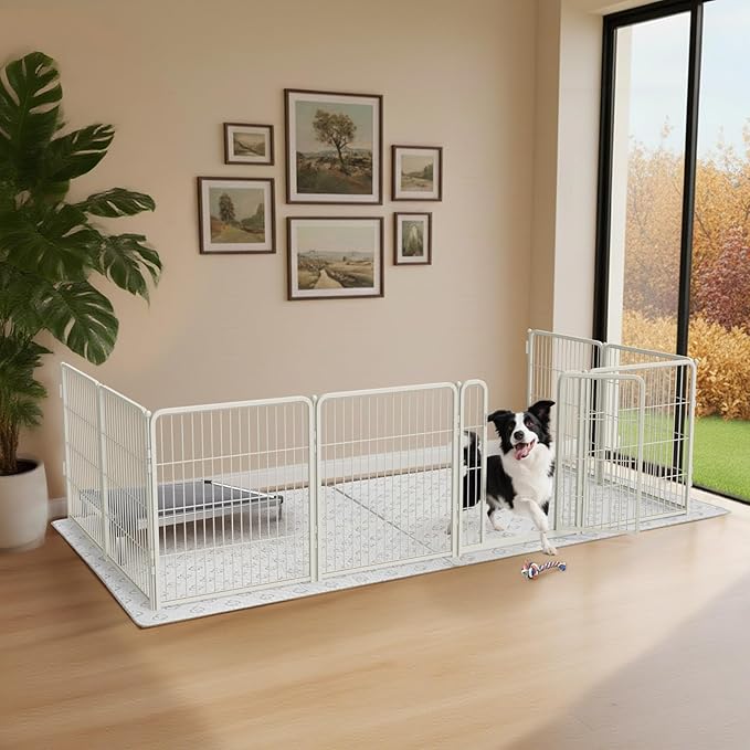 FXW Homeplus Unleashed Indoor Dog Playpen - Stress-Free and Safe Play, Heavy Duty 32 Inch 8 Panels with Fence-to-Wall Anchor (Pack of 4) for Small and Medium Dogs, White│Patented