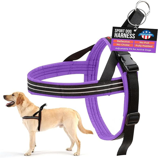 ComfortFlex Sport Dog Harness – No-Choke, Fully Padded, Non-Chafing Harness with Control Handle – Reflective, Lightweight, Adjustable for Active Dogs - Small, Purple