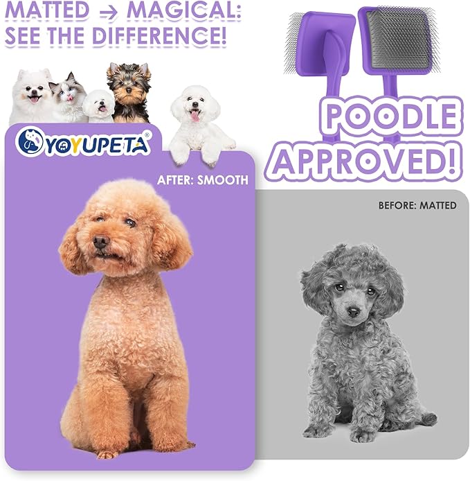 Large Slicker Brush for Dogs – 3pc Grooming Kit with Undercoat Rake & Comb, Deshedding Pin Brush for Mats & Shedding on Long-Haired & Double-Coated Dogs, Cats, Poodles & Goldendoodle, Purple