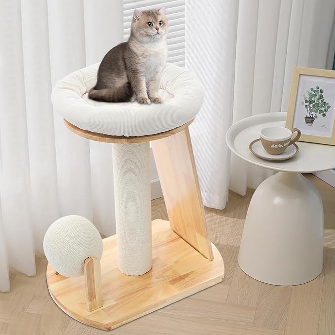 Wood Cat Tree Tower with Scratching Posts, Modern Natural Wood Cute Multifunctional Cat Tree Tower, Cat Scratcher & Resting Platform, Multifunctional Cat Tree for Indoor Cats (01 Style)