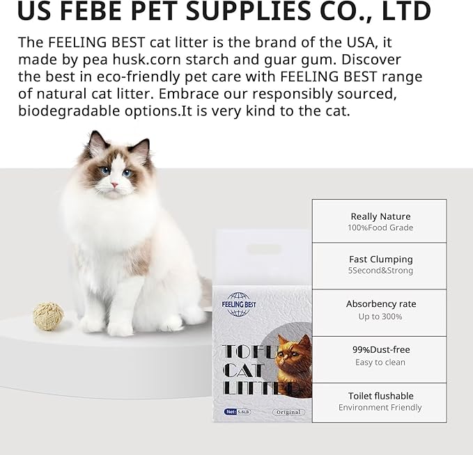 Tofu Cat Litter 22.4LB(5.6LB*4 Bags) Fast Clumping, Dust-Free,100% Natural Raw MaterNials, Clumping,Flushable,Ultra Absorbent and Fast Drying,Solubility in Water,Really,Less Scattering