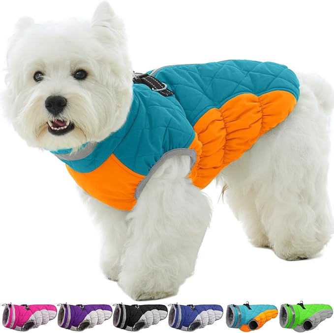 Warm Dog Coats for Medium Dogs, Waterproof Dog Jacket with Harness Built in, Zipper Clousure, Fleece Lining for Cold Weather Outdoor Walks, Snowsuit for Schnauzer, Boston Terrier, Pug - M
