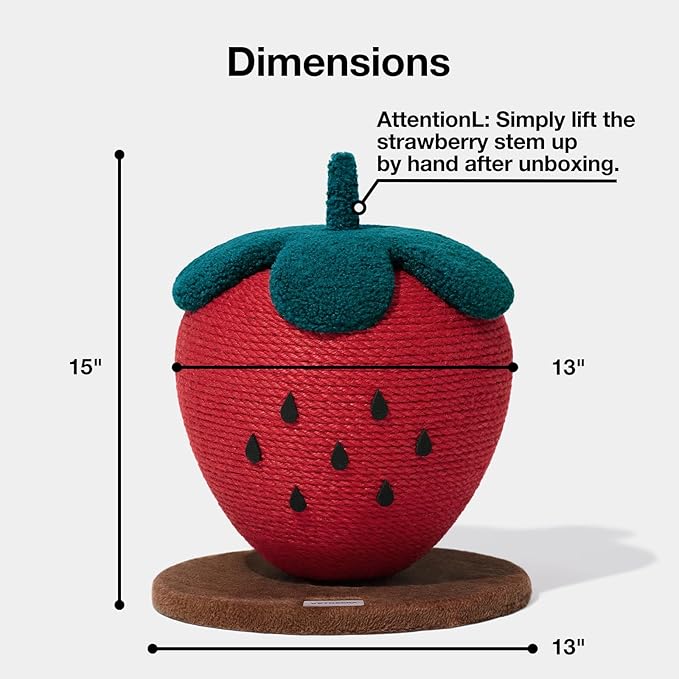 VETRESKA Strawberry Cat Scratching Post, Cute Cat Scratcher with Jute Rope, Vertical Cat Scratch Post for Indoor Cat and Kitten, Ring Paper Strawberry Leaves Attract Cats