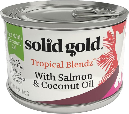 Solid Gold Tropical Blendz Salmon Pate in Coconut Oil - Nutrient-Rich Wet Cat Food for All Life Stages, 8 Pack
