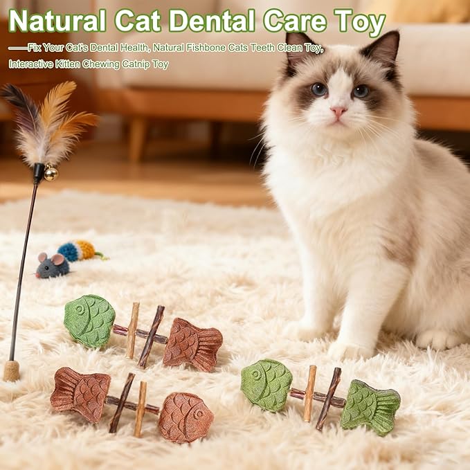 3pcs Purrident- Creative Fish Bone Cat Toy,Fix Your Cat’S Dental Health,Wooden Catnip Teeth Cleaning Stick,Natural Fishbone Cat Dental Toy,Natural Cat Dental Toy,Durable Feline Tooth Care Tool