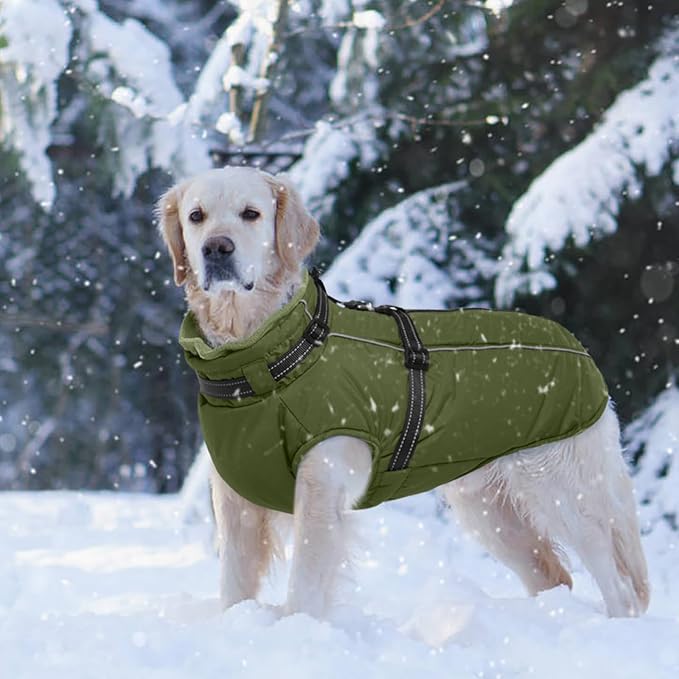 Lelepet Waterproof Dog Jacket with Harness Built in Warm Dog Winter Coat, Reflective Jacket Fleece Jacket, Dogs Coats for Small Dogs, Thermal Pet Snowsuit for Cold Weather, Yorkshire, Army Green, S