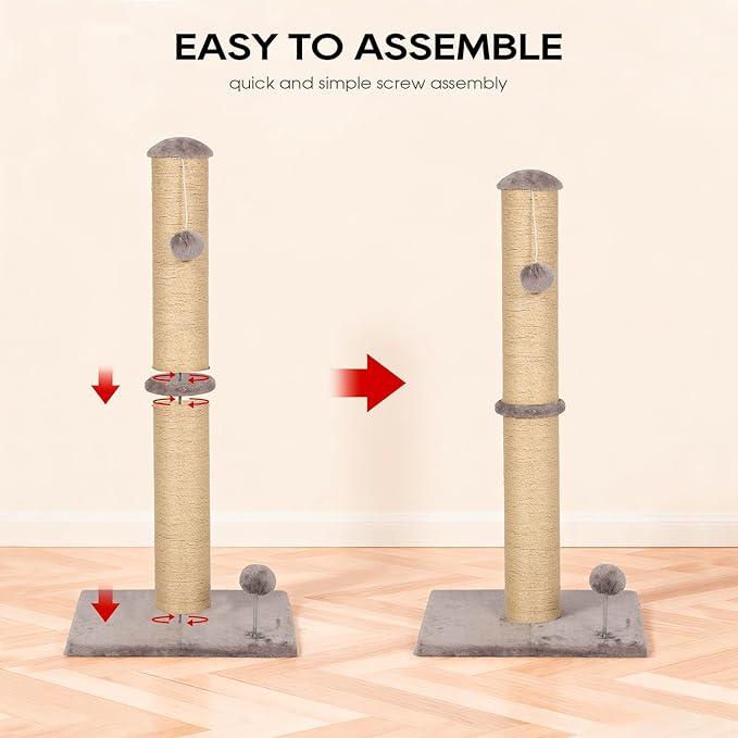 FDW 33 Inch Cat Scratching Post Cat Scratcher Natural Sisal Rope Scratch Post Trees with Hanging Ball for Indoor Cats and Adults,Light Gray