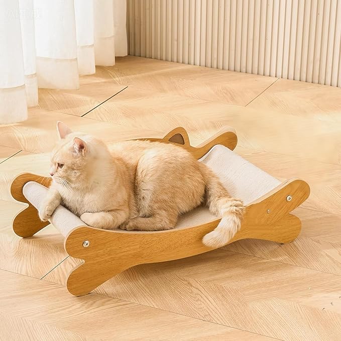 Cat Scratcher Bed for Indoor Cats & Hammock Lounge & Scratch Pad,Wooden Modern Cat Scratcher & Cat Beds & Furniture Sturdy and Durable for All Types of Cats Play and Rest