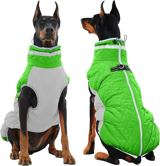 Warm Dog Coats for Large Dogs, Waterproof Dog Jacket with Harness Built in, Zipper Clousure, Fleece Lining, Turtleneck, for Cold Weather, Snowsuit for German Shepherd, Weimaraner, Labrado XXXL