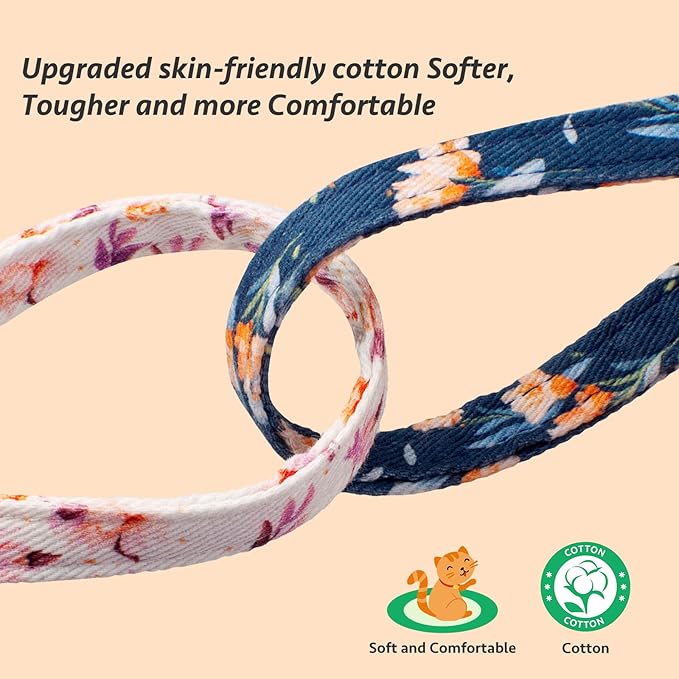 2 Pack Cotton Breakaway Cat Collar White and Blue Flowers Pendant Cute Kitten Cat Collar with Bell