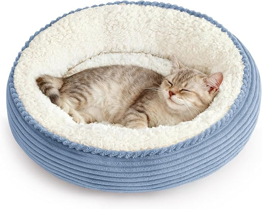 Love's cabin Round Donut Cat and Dog Cushion Bed, 20in Pet Bed for Cats or Small Dogs, Anti-Slip & Water-Resistant Bottom, Super Soft Durable Fabric Pet beds, Washable Luxury Bed Sky Blue Stripe
