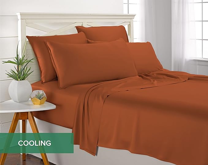 Pure Bamboo Twin Sheets, Genuine 100% Organic Viscose Derived from Bamboo Bed Sheet Set, Luxuriously Soft & Cooling, Double Stitching, 2 Year Quality Promise (Twin, Terracotta)