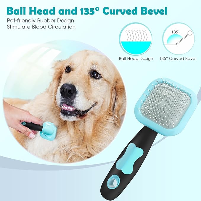 Slicker Brush, Dog Brush Gently Cleaning Pin Brush For Shedding Dog Hair Brush For Small Dogs Puppy Yorkie Poodle Rabbits Cats One Size Blue