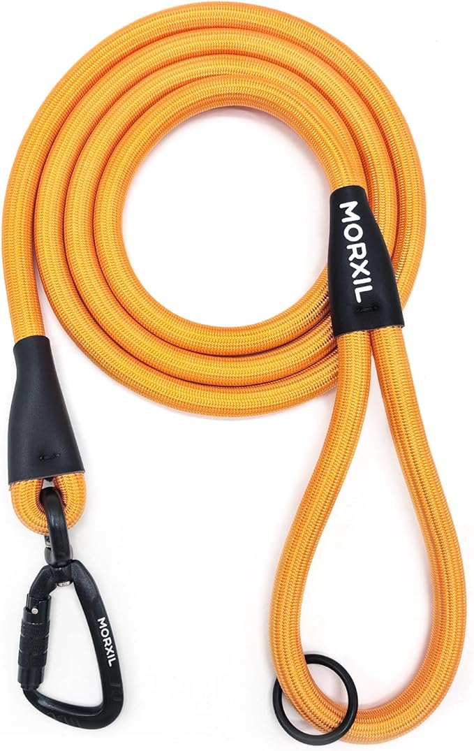 Rope Dog Leash, 6 Foot Heavy Duty Dog Leash with Aviation Aluminum Auto Locking Carabiner, Strong Nylon Pet Lead for Small, Medium, Large Dogs (Yellow, 6FT)