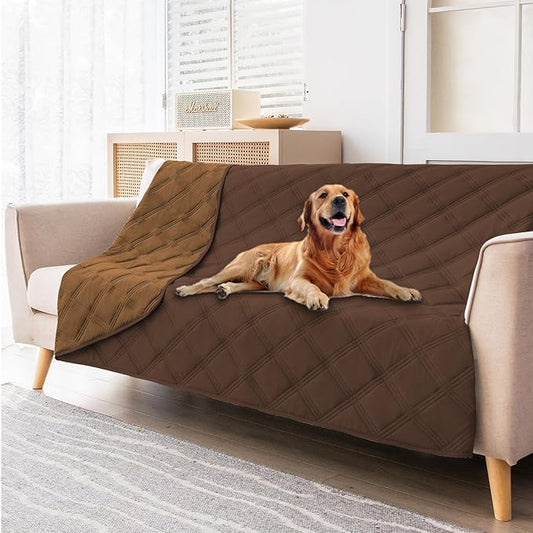 fuguitex Waterproof Dog Blanket Reversible for Small Dogs Resistant Leakproof Washable Couch Cushion Bed Protector Cover for Indoor Furniture Pet Friendly（52"*82",Brown+Chocolate