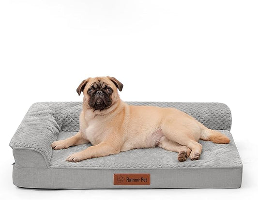 Orthopedic Dog Bed Medium Size Dog, Memory Foam Dogs Bed for Medium Dogs, Washable Removable Cover, Nonskid Bottom, Waterproof, for Indoor, Outdoor, Crate ＆ Car Use, 35x23x6 Inches, Light Grey