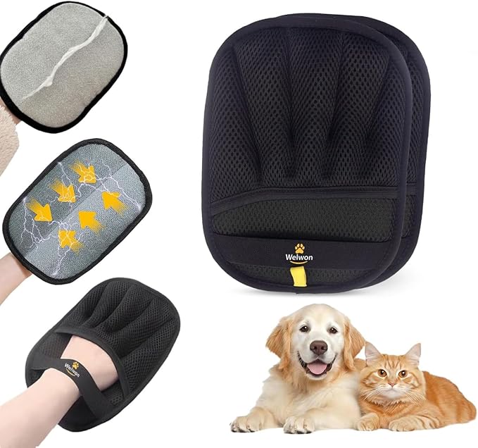 2 Pcs Furcatch Magic glove for pet hair ,dog hair remover mitt efficient pet grooming glove , electrostatic pet hair remover glove for dogs & Cats, pet hair glove for Laundry, Couch, Carpet, Car Seat