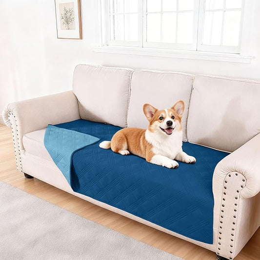 hyha Waterproof Dog Blanket, Reversible Pet Bed Blanket, Soft Sofa Couch Cover for Dogs Washable, Waterproof Pet Couch Covers for Sofa Puppy Cats Furniture Protector(40"x80", Navy Blue/Blue)