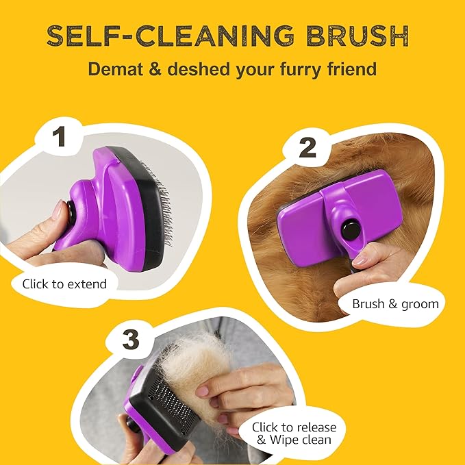 Deshedding Dog Brush for Shedding – Self Clean Cat Brush Deshedding & Grooming Tool for Long Haired and Short Haired Dogs, Slicker Brushes for Dogs, Skin-Friendly, Retractable Bristles, Easy to Clean