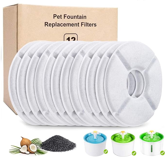 12-Pack Cat Fountain Filters, Replacement Filters for 84oz/2.5L Water Fountain