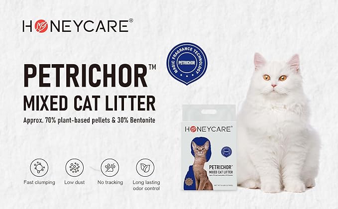 HONEY CARE Petrichor Mix Cat Litter I Tofu Cat Litter I Nature Plant-Based Pellets and Bentonite Sustainable I Low-Dust Qucik Clumping Superior Odor Control, 6 Lbs