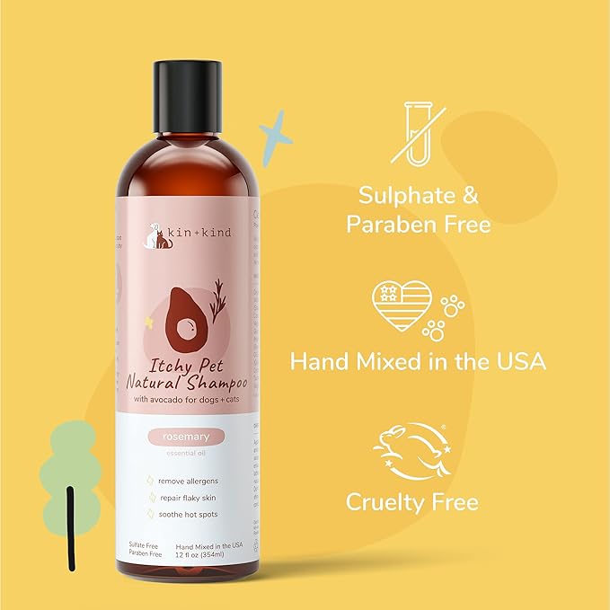kin+kind Organic Dog Shampoo Itchy Skin Relief – Natural Dog Shampoo for Dry, Sensitive Skin – Moisturizing Formula with Coconut Oil, Olive Oil & Avocado Oil – Grooming Supplies – Made in USA 12 fl oz