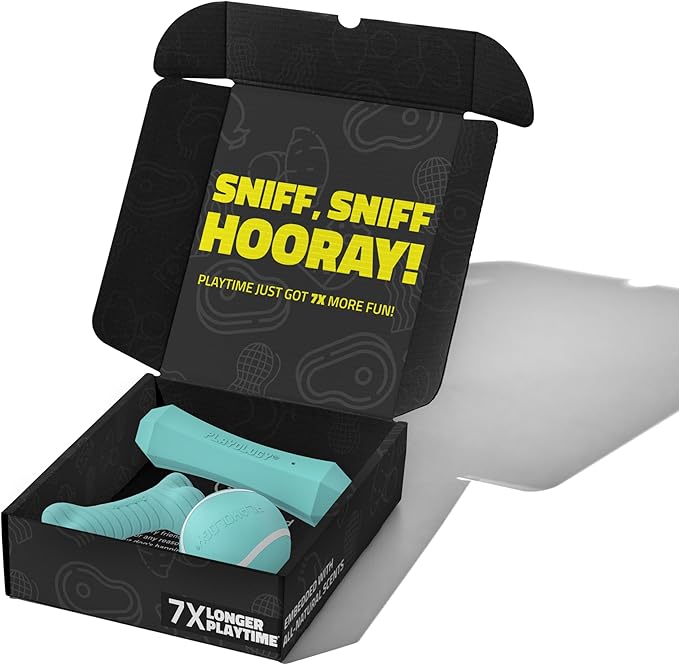 Playology Dog Toys | Variety Gift Box Set of Toys for Large Dogs | Jumbo Peanut Butter Scented Dual Layer Bone, Squeaky Chew Ball, and Chew Stick - Easy to Clean and Made from Non Toxic Material