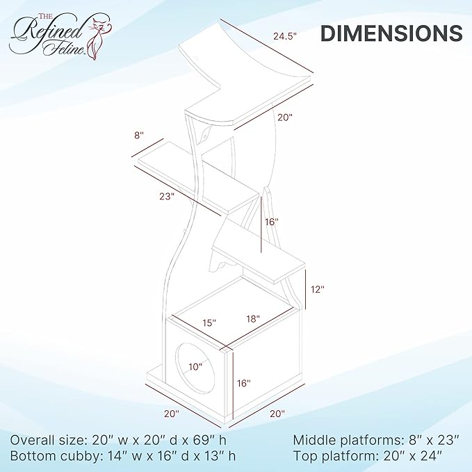 The Refined Feline 69 Inch Tall Smoke Gray Lotus Cat Tower, Multi-Level Modern Cat Tree for Indoor Cats with Scratching Post, Climbing Cat Condo with Cushioned Cubby
