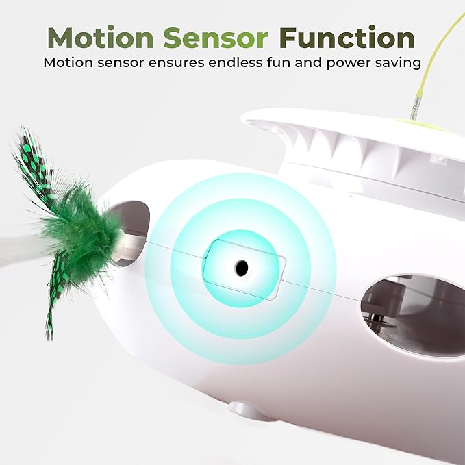 ALL FOR PAWS 3 in 1 Interactive Flutter Bug Cat Toy with Rolling Balls, Whack-a-Mole Feather Toy Automatic Kitten Spinner Toys, Mental Stimulation for Indoor Cats,Includes 6 Teaser Refills